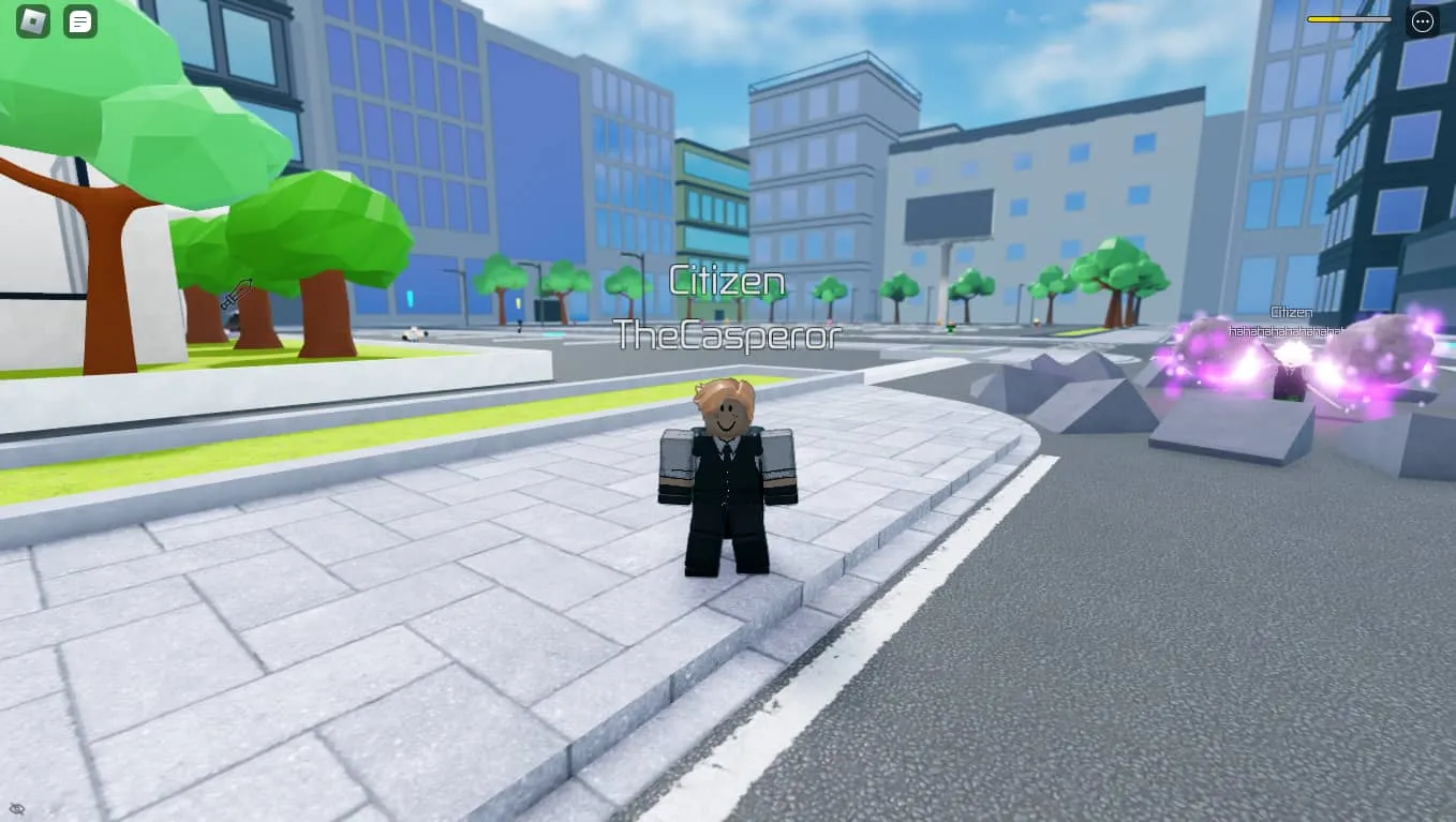 Player playing in Roblox World of Heroes.