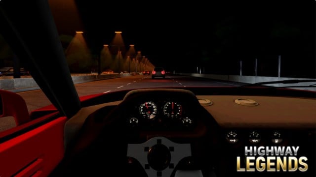 Picture of driving under street lights in Roblox's Highway Legends.