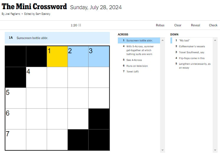 Picture of the Runs on television clue in NYT Mini Crossword.