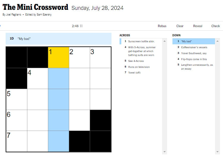 Picture of the clue Runs on television in NYT Mini Crossword.