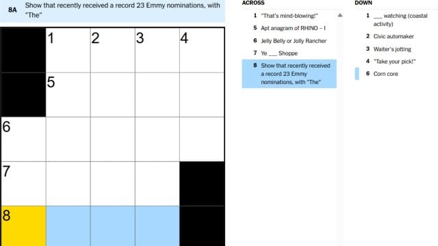 nyt mini crossword show that received a record 23 emmy nomations clue