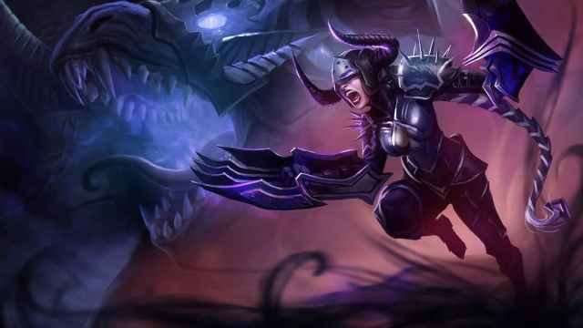 Shyvana leaping forward while screaming.