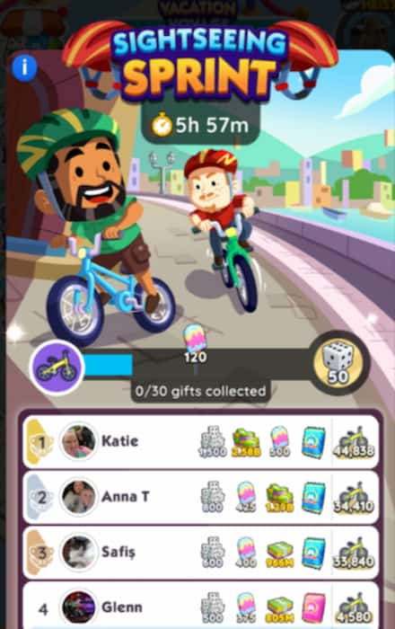 Two people riding bikes in Monopoly GO