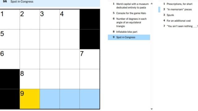spot in congress clue in nyt mini crossword july 22