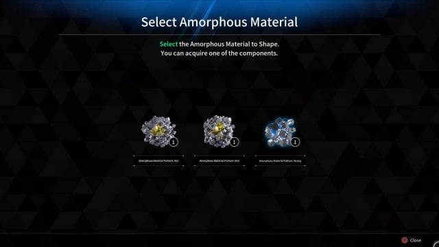 Amorphous material selection screen in The First Descendant