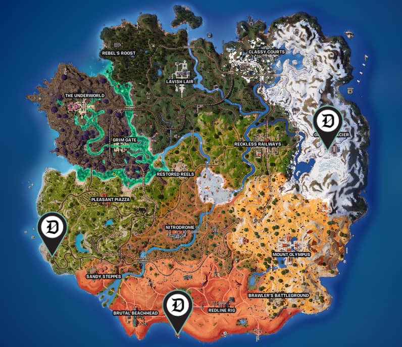 Picture of the Fortnite map showing NPCs in Flint-Knock pistol.