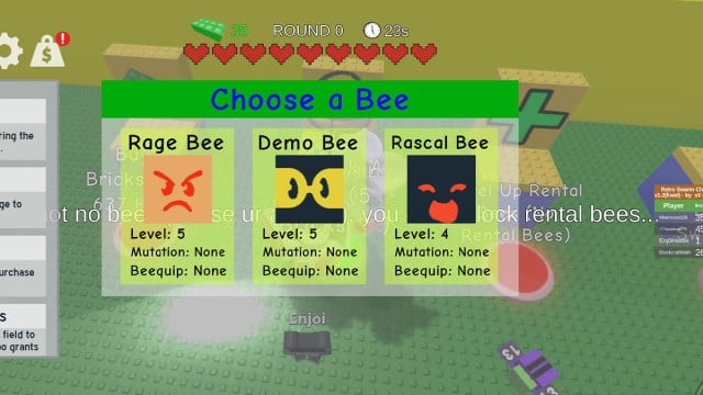 Buying bees using Brick Tokens Bee Swarm Simulator