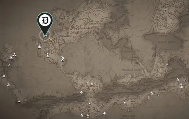 A map from Flintlock showing the location of the Warlock's Helmet.