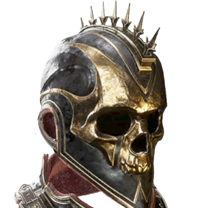 A skull-like helmet with gold and black accents in Flintlock.