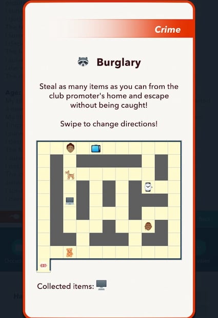 Picture of the burgle a house mini game in Bitlife.