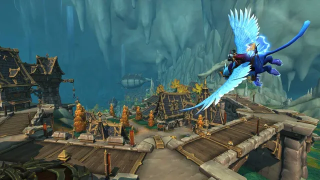 A WoW character flying a Stormrider Gryphon in The War Within