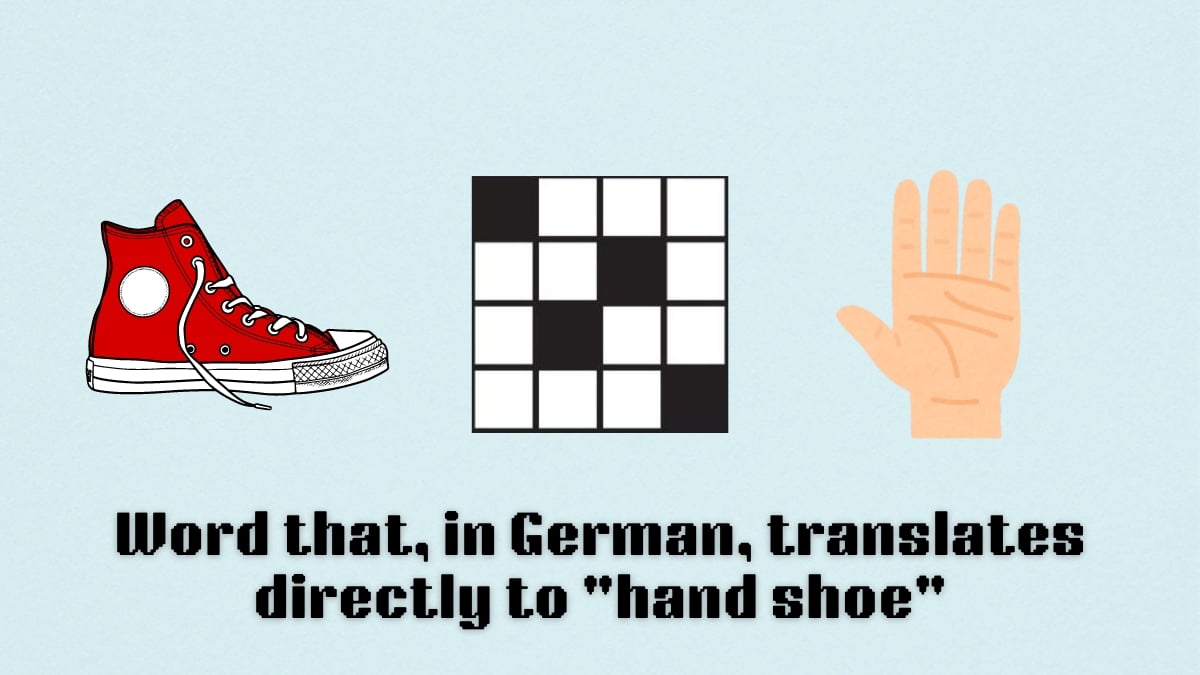 a show and a hand next to the Word that, in German, translates directly to hand shoe clue from the mini crossword aug 1