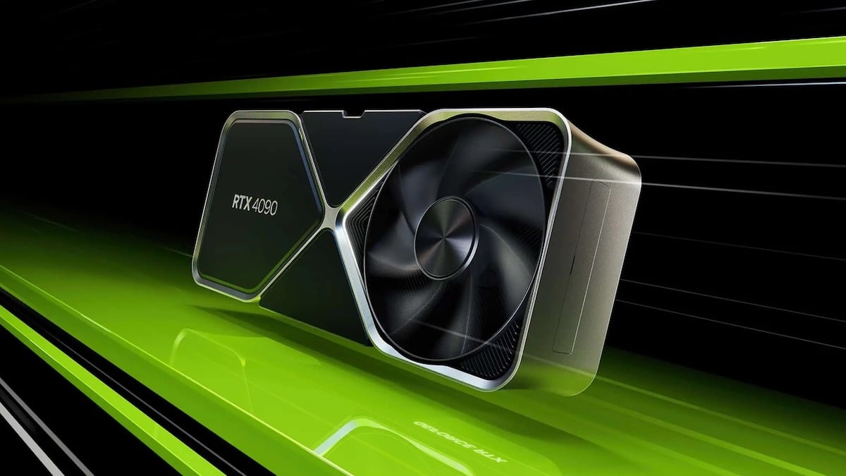 Nvidia RTX 4090 GPU on black and green background