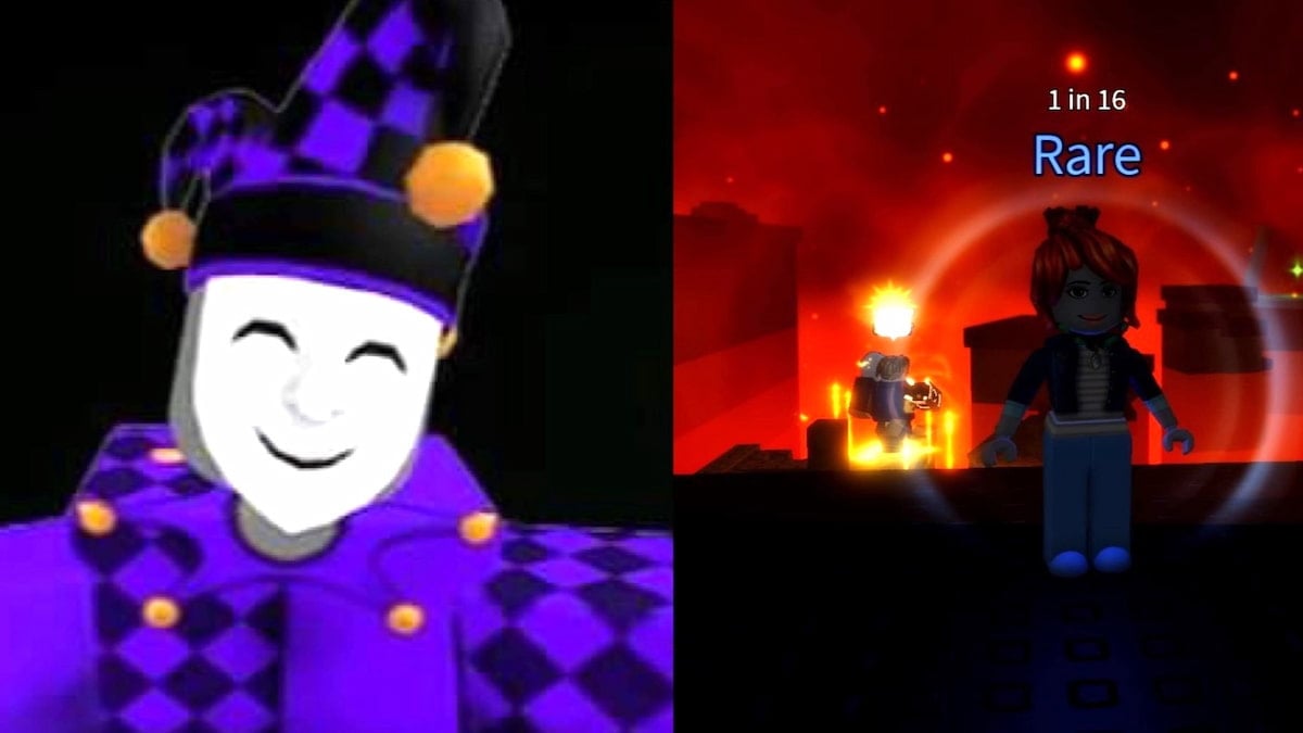 The Black Merchant Jester and a player in Roblox's Sol's RNG.