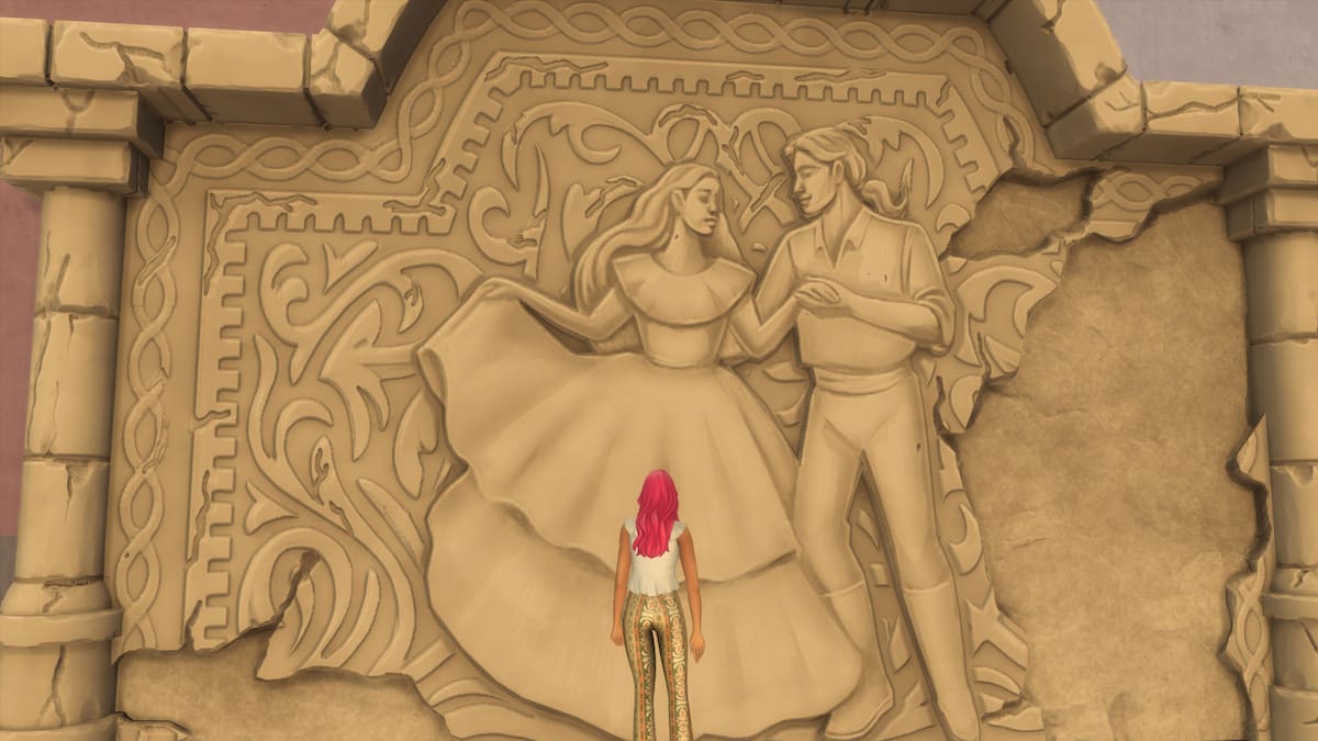 A mural of a couple dancing in The Sims 4 Lovestruck.