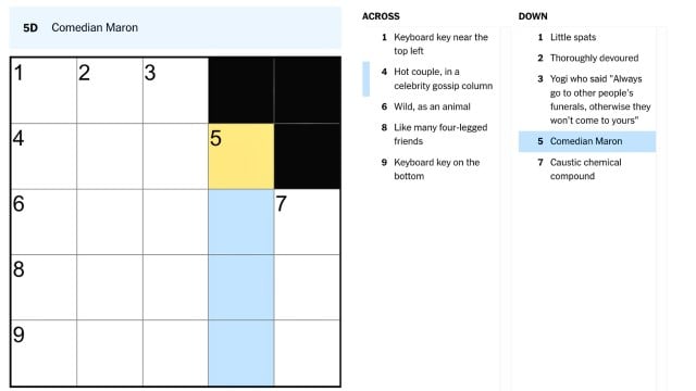 Comedian Maron clue from the NYT Mini Crossword July 31 puzzle