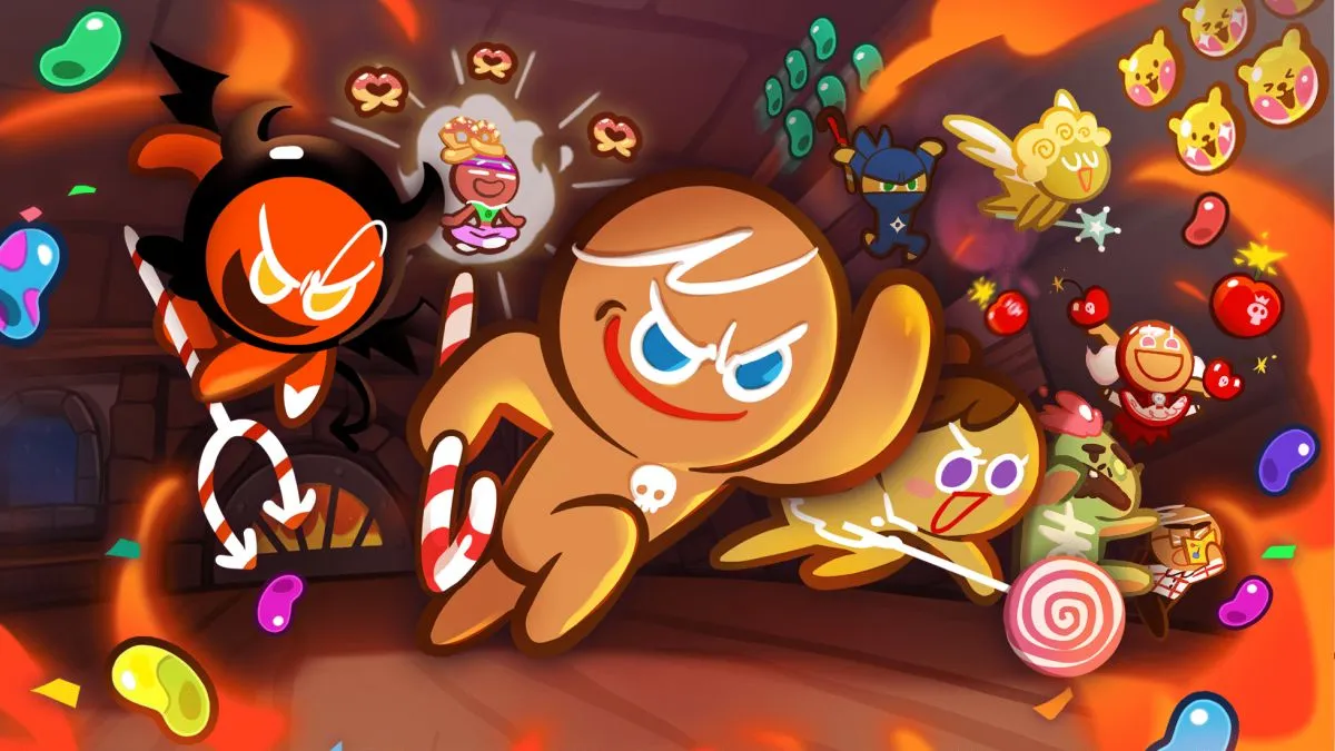 Cookie Run release poster with GingerBrave and other cookies charging forward