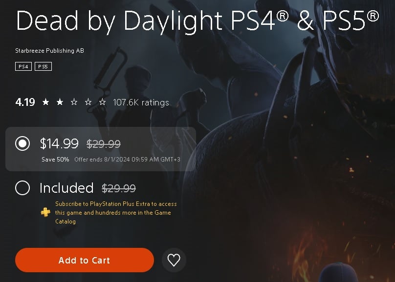 Dead by Daylight download interface on PlayStation.