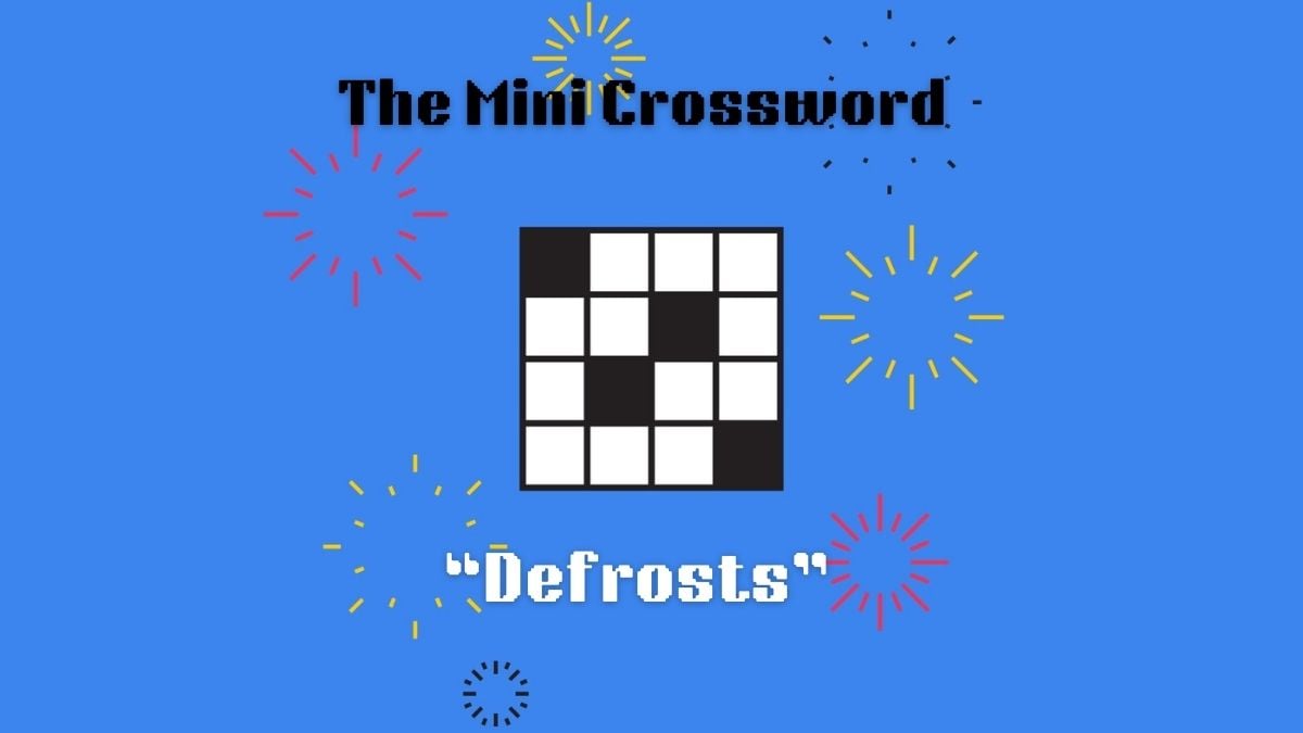 The Mini Crossword logo on a blue background with 'defrosts' written below it.