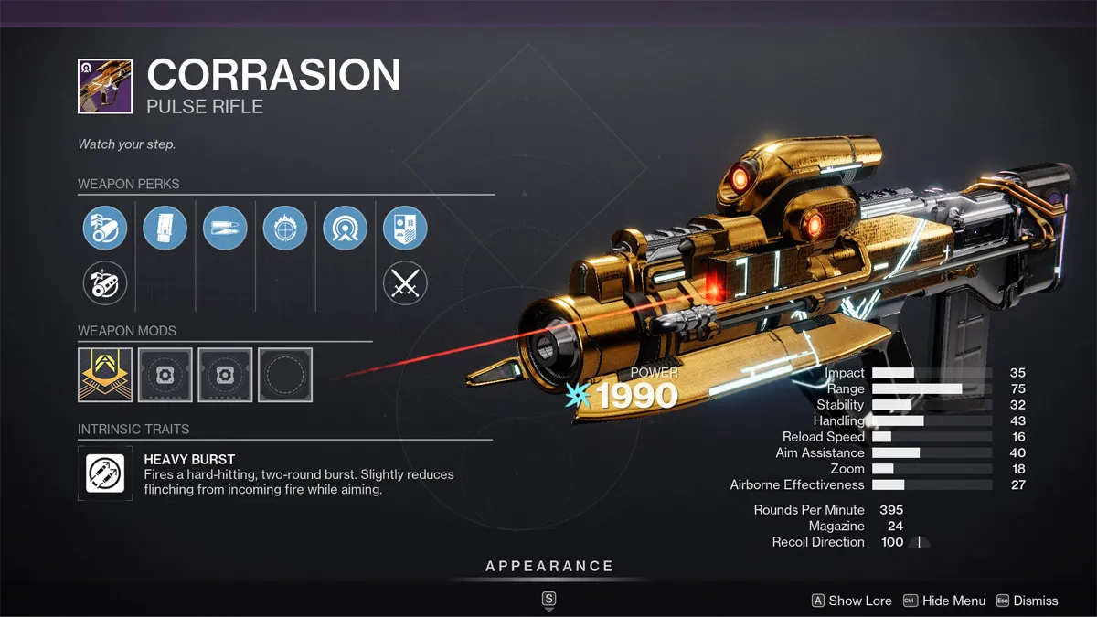 Corrasion god roll and best perks in Destiny 2