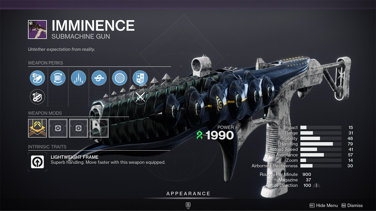 Imminence god roll and best perks in Destiny 2