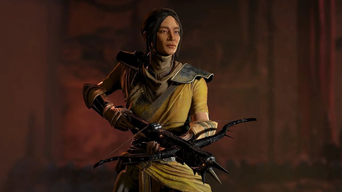 A Diablo 4 character holding a crossbow.