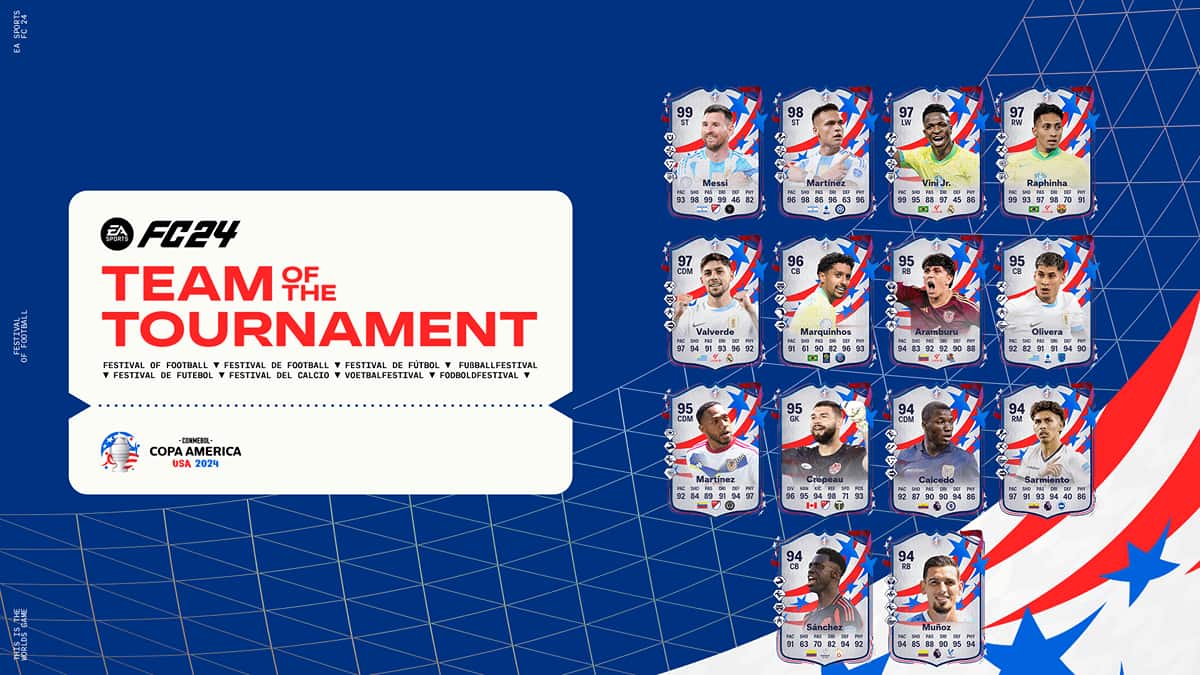 EA FC 24 Copa America TOTT cards on blue background with white logo to the left