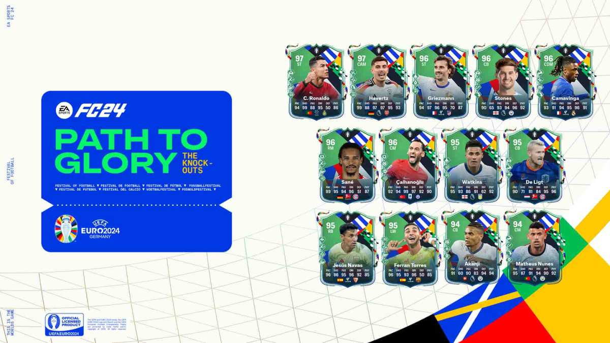 EA FC 24 Path to Glory The Knockouts cards on white background with blue logo on the left