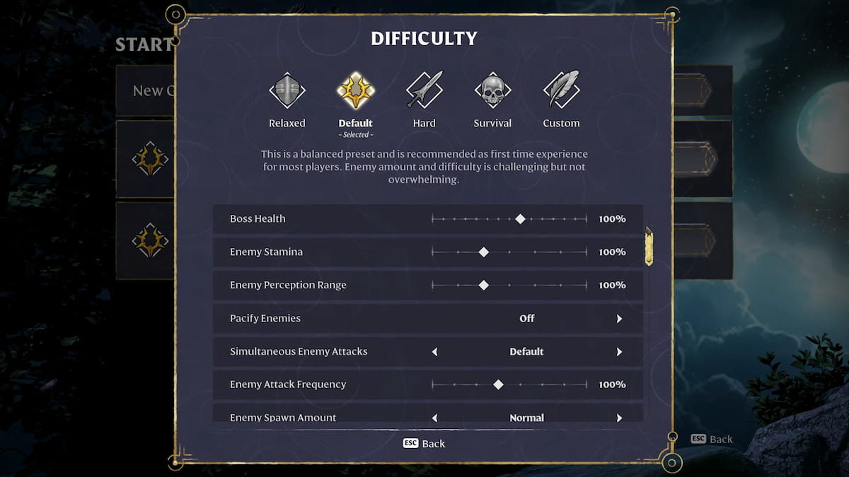 Enshrouded difficulty settings menu