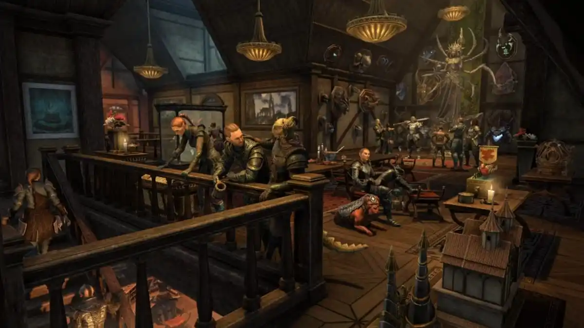 Several Elder Scrolls Online players in a house.