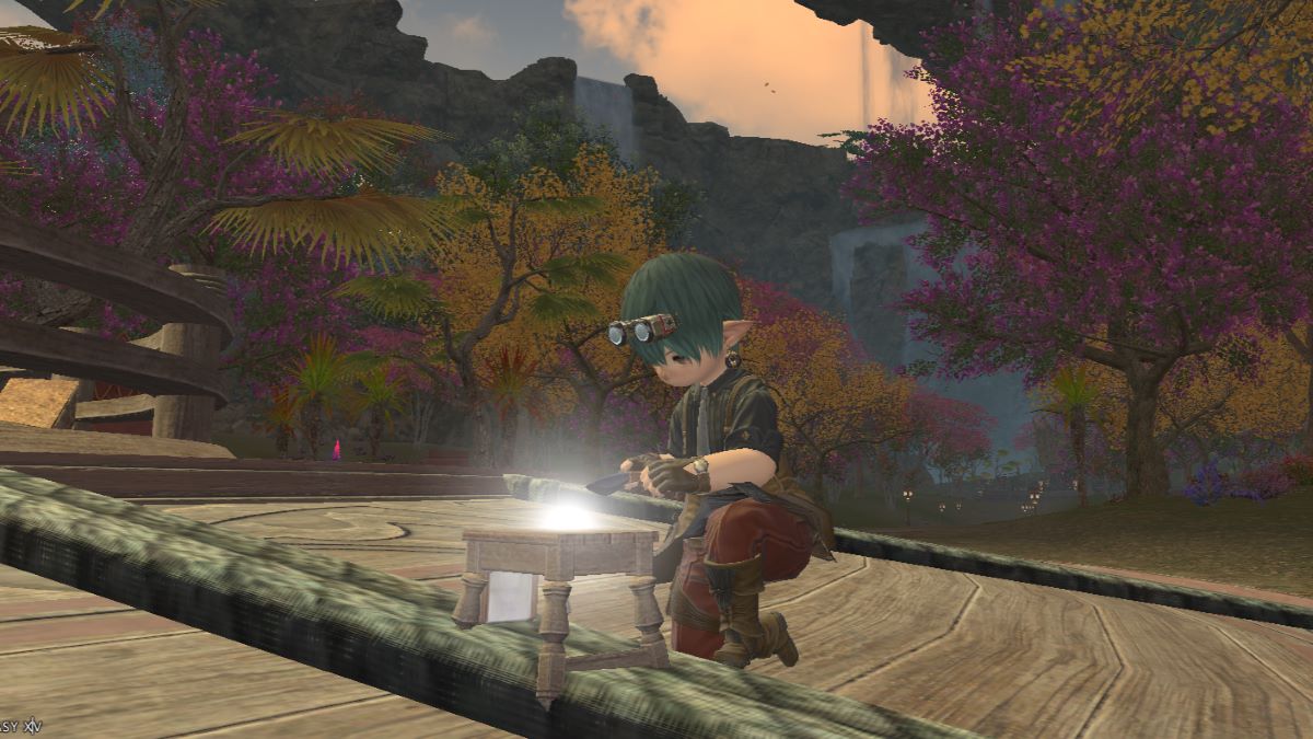 Lalafell Culinarian crafting with macros in Final Fantasy XIV Dawntrail