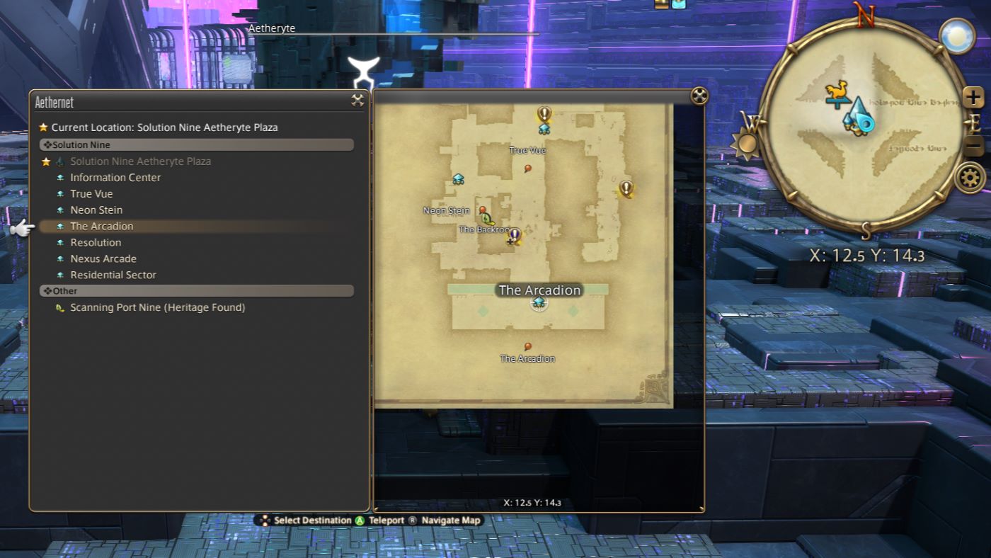 Map for Arcadion raid unlock quest in Solution Nine of Final Fantasy XIV Dawntrail