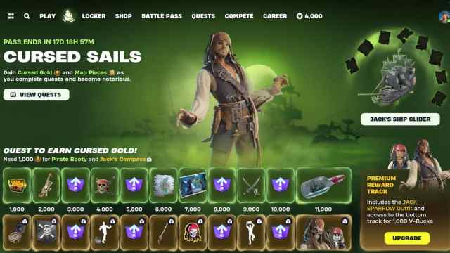 The Cursed Sails Pirates of the Carribean event pass in Fortnite.