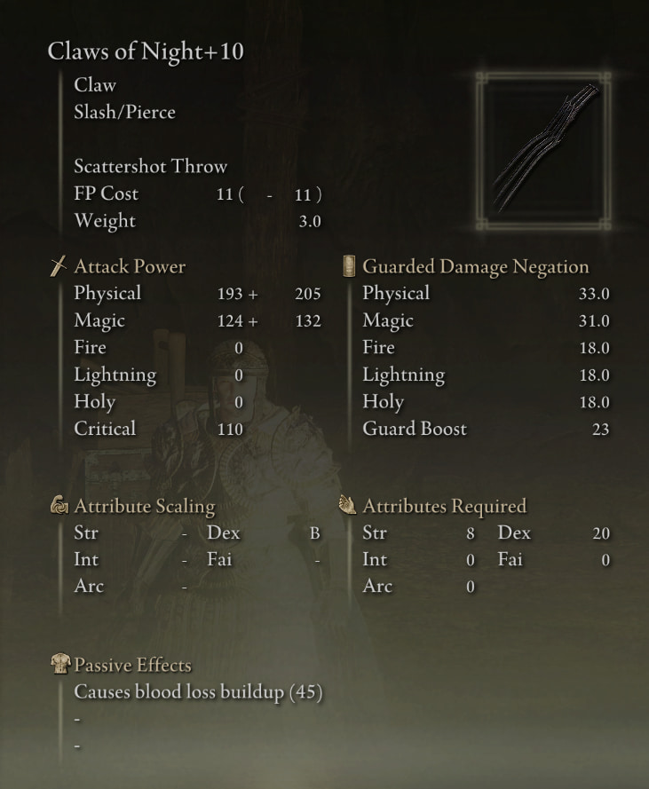 Claws of Night weapon description in Elden Ring