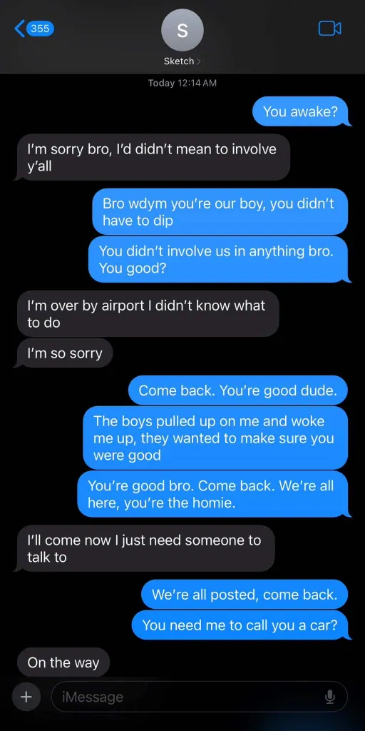 Screenshot of a text message conversation between Sketch and FaZe Banks.