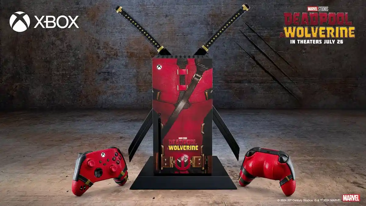Xbox Deadpool Series X console with asscheek controllers