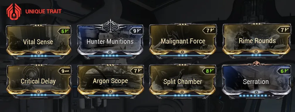 A somewhat more advanced build for the AX-52 in Warframe, which includes a Forma.
