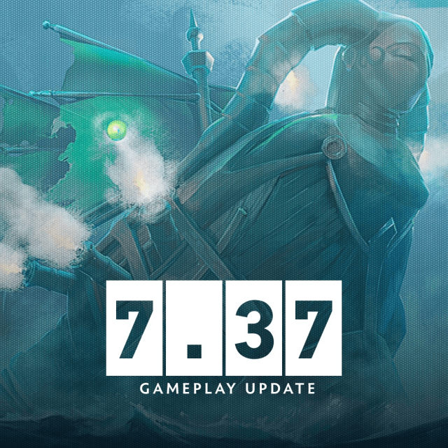 An ethereal ship on the ocean behind the Dota 2 7.37 icon.