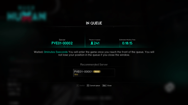 The "In Queue" timer screen display in Once Human.