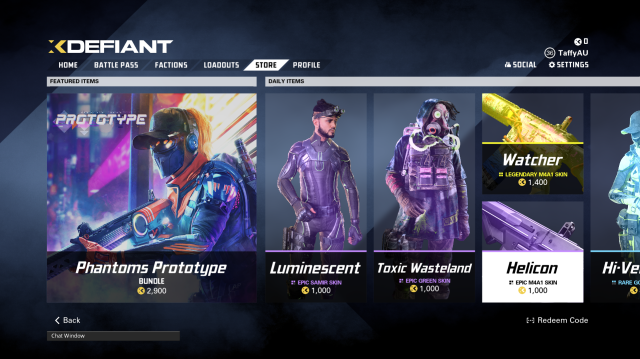 A screenshot of the XDefiant in-game store.
