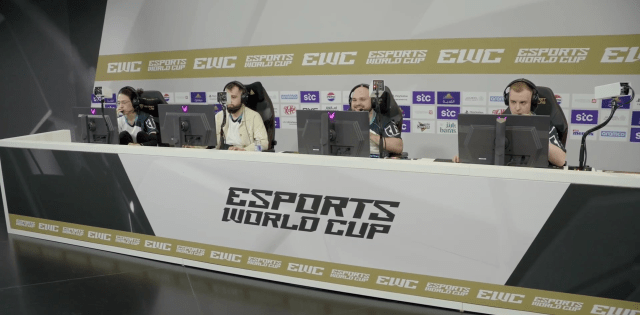 The Entity Dota 2 team sit at their PCs at the Esports World Cup