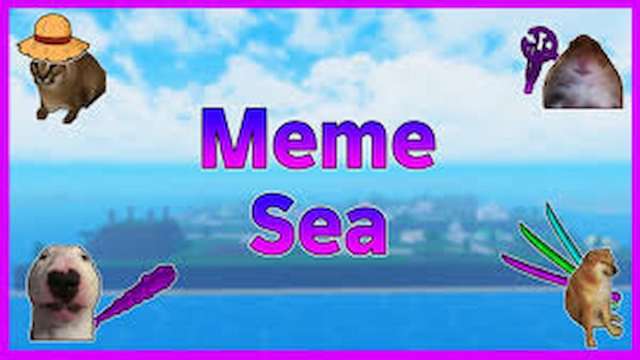 Picture of Meme Sea in Roblox showcasing cat and dog memes.