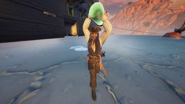 Jack Sparrow releasing a Ship in a Bottle in Fortnite.