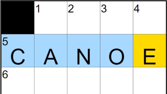 The NYT Mini Crossword board of July 1 showing the answer to 5A.