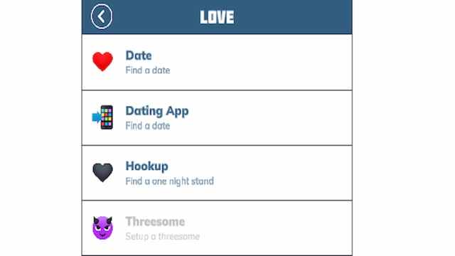 The Love menu in BitLife.