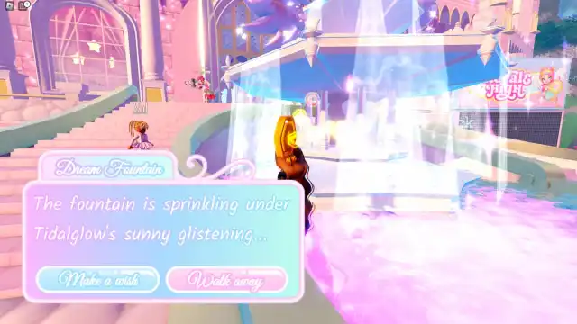 Preparing to make a wish at the Dream Fountain in Royale High.