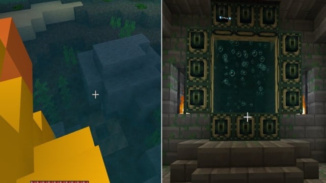 The trapdoor and the final portal to solve the third painted puzzle in the Mystery Cave challenge in Minecraft x MCC event