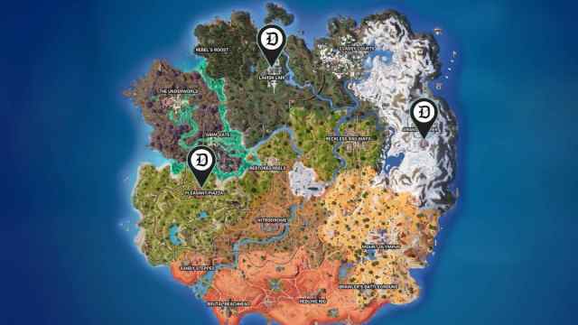 All nine false pieces of eight locations marked on a map in Fortnite.