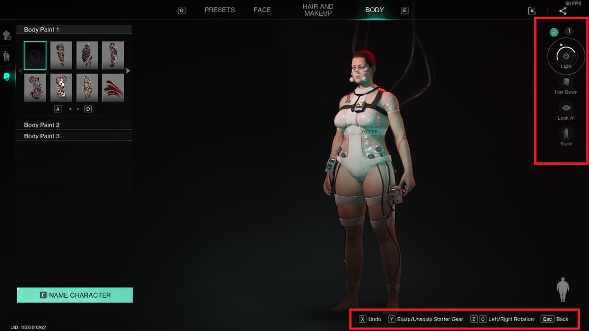 UI elements highlighted in the character creation in Once Human.