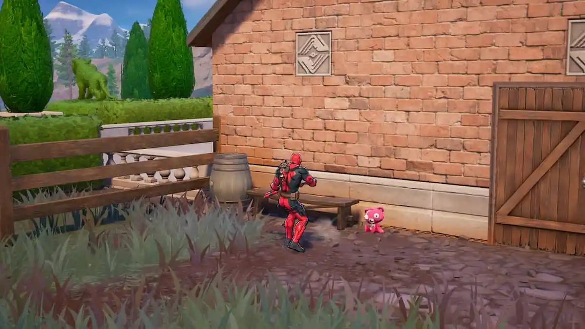 A pink bear toy in Fortnite. 